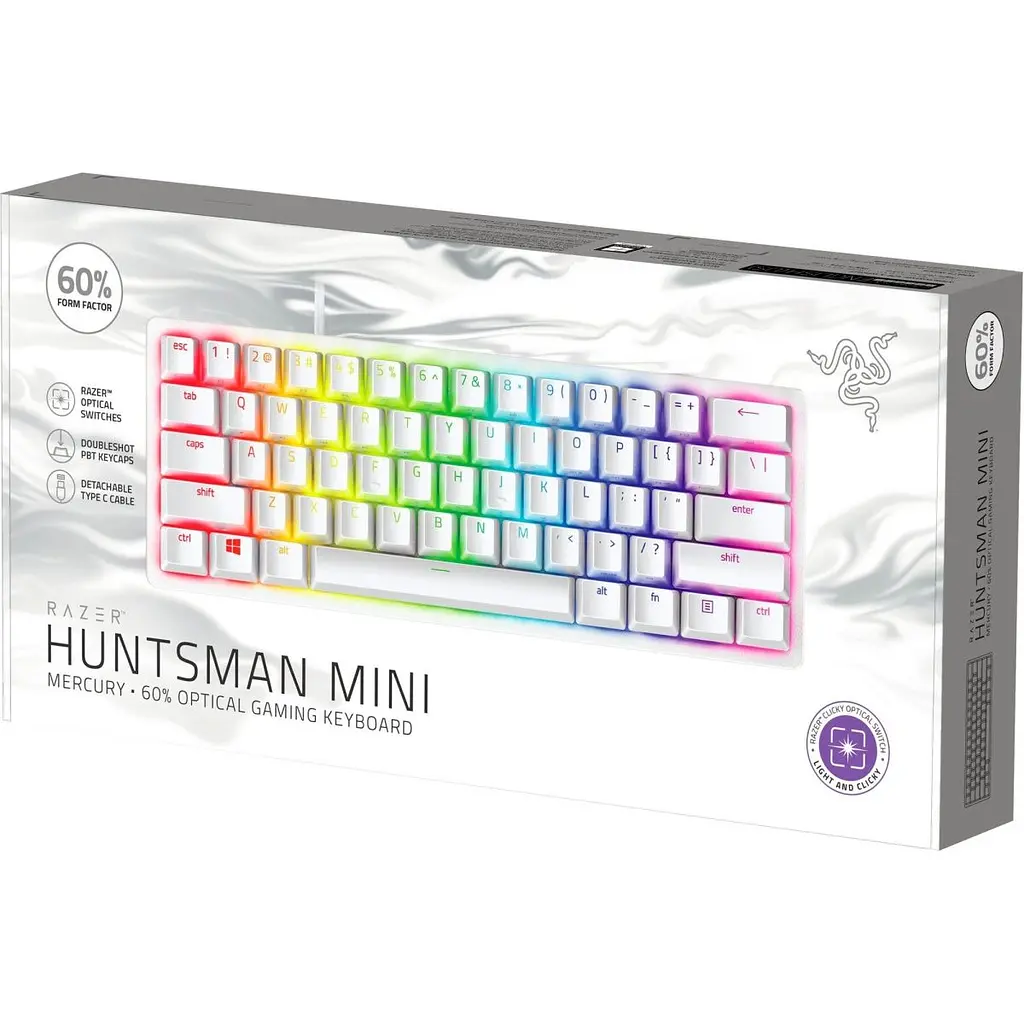Клавиатура Razer Huntsman Mini Purple Switch ENG Mercury Edition (RZ03-03390300-R3M1) [63492] - фото 5