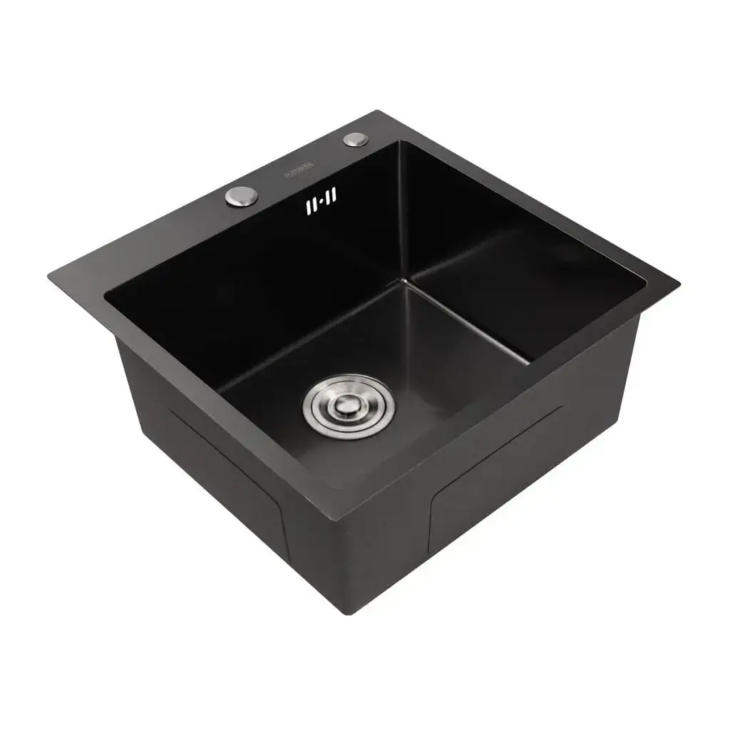 Кухонна мийка Platinum Handmade PVD з нержавіючої сталі 3 мм квадратна 50x50x22 см чорна (000032261) - фото 2