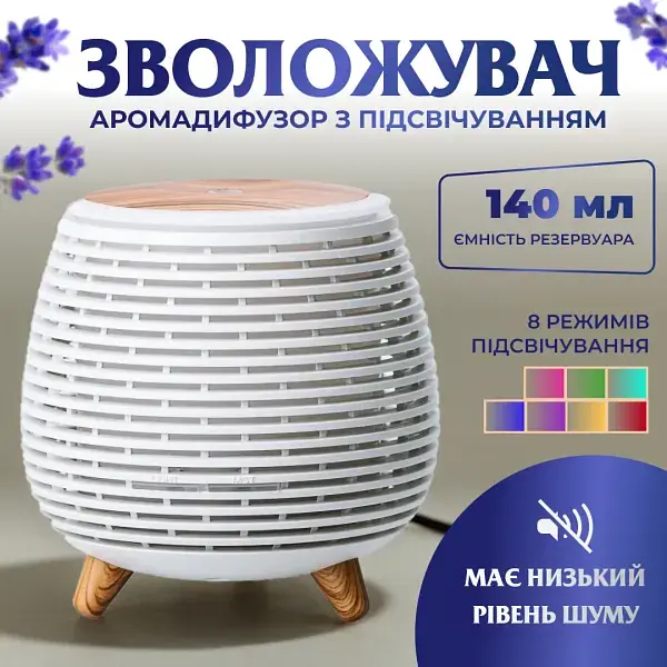 Зволожувач повітря аромадифузор з підсвічуванням 140 мл, білий - фото 4