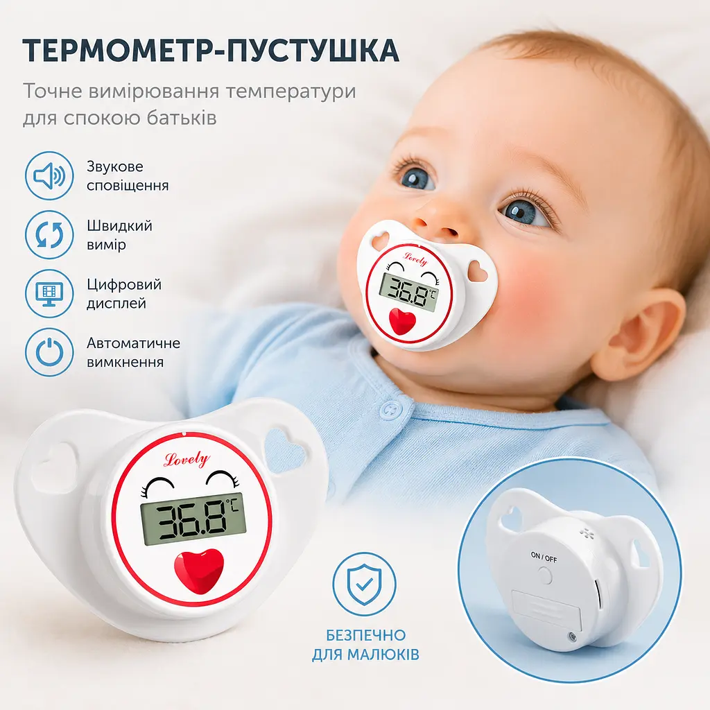 Дитяча електронна пустушка-термометр з цифровим дисплеєм і звуковим сигналом. Червона - фото 6