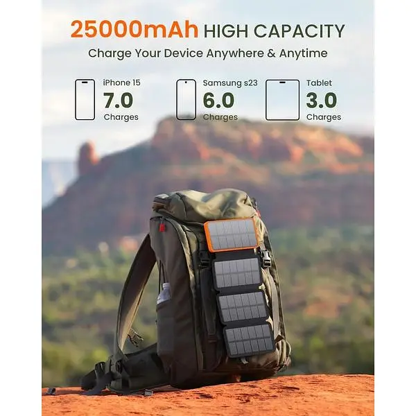 Портативний зарядний пристрій Addtop Solar Charger 25000 mAh - 3A швидка зарядка для телефону PD4.0 QC 3.0 - фото 3