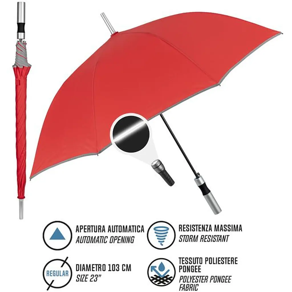 Зонтик-трость Perletti Reflecting с системой антивитер красный (P96014-03) - фото 7