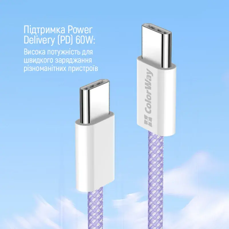 Дата кабель USB-C to USB-C 1.0m 60W 3.0А purple ColorWay (CW-CBPDCC061-PU) - фото 9