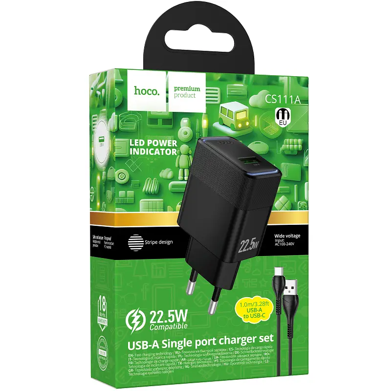 Мережевний зарядний пристрій Hoco CS111A Lounge PD22.5W 1USB-C + кабель USB to Type-C Black - фото 5