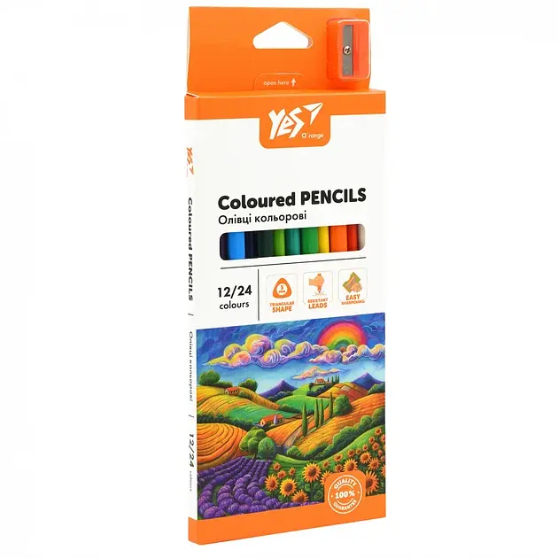 Олівці кольорові 24 кольорів/12шт "Yes" №290755 O'range Line з точилкою