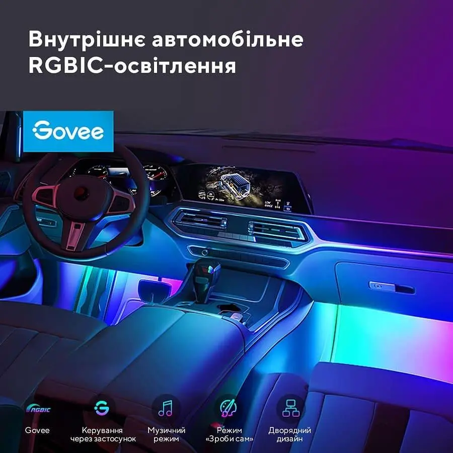 Набір розумного підсвічування для автомобіля Govee H7090 Interior Car Lights, RGBIC, Bluetooth, чорний - фото 2