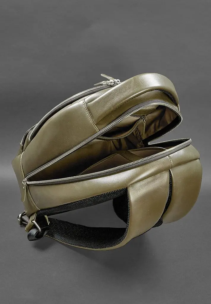 Кожаный рюкзак оливковый краст - фото 7