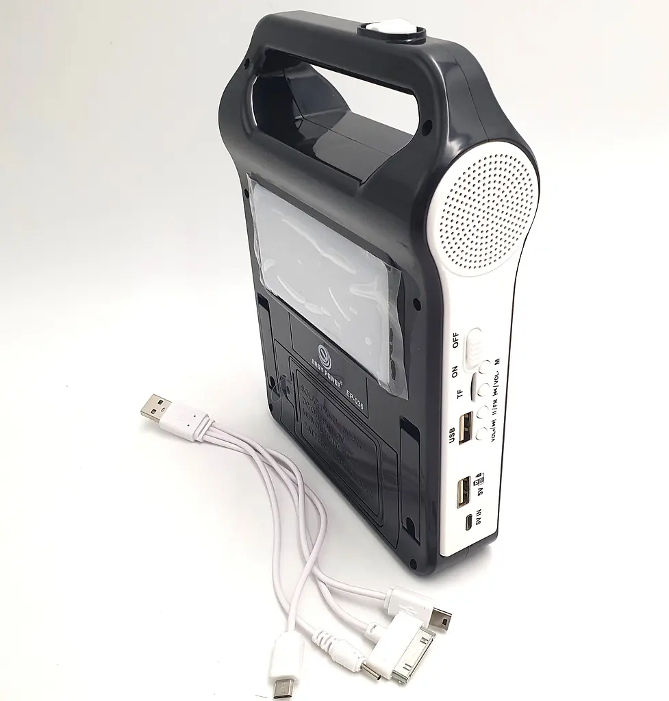 Переносний акумуляторний кемпінг ліхтар із сонячною панеллю FM Радіо Bluetooth зарядна Power Bank станція 2400мА (знімні 2*18650) EASY POWER EP-036 - фото 3