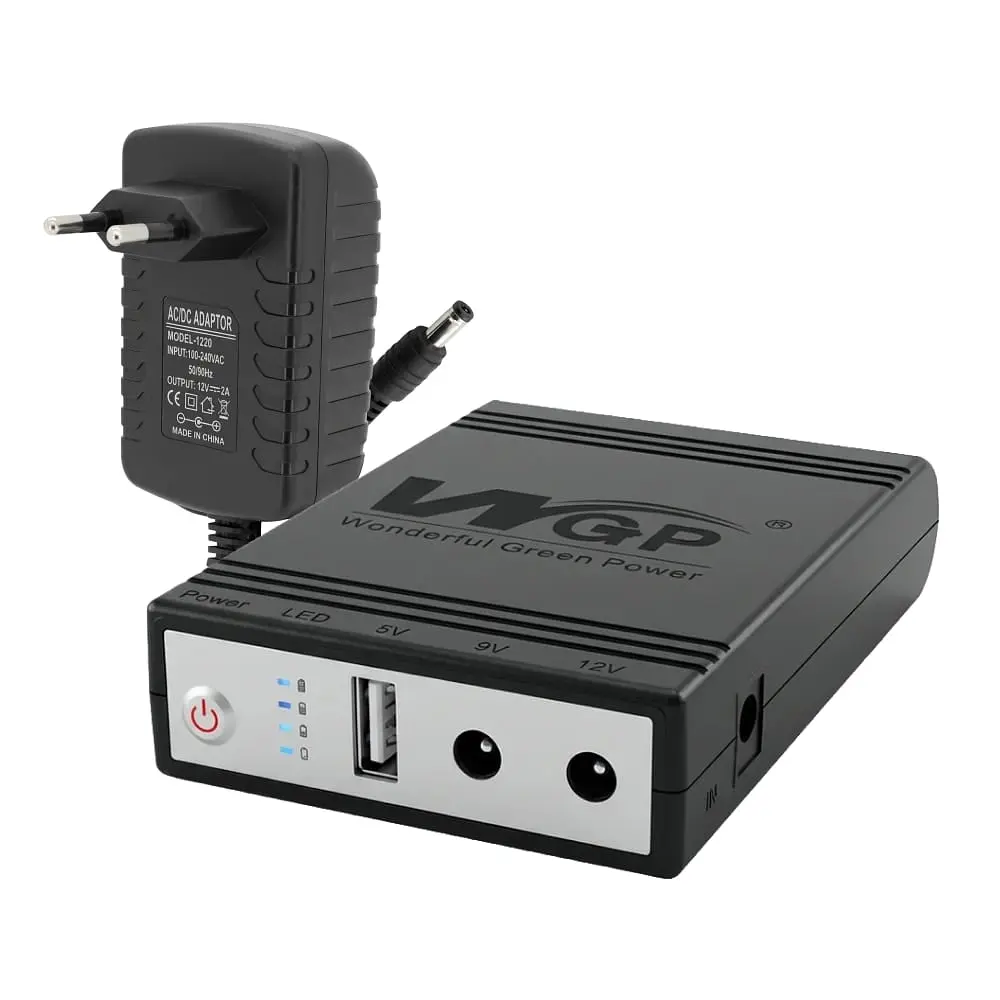 Комплект Mini UPS з блоком живлення: джерело безперебійного живлення Mini UPS WGP UPS1032 Black 10400mAh 5V/9V/12V, Li-ion 4*2.6Ah, для роутера і оптичного термінала та блок живлення SPF-1202B 12V/2A (24W) (42-00261)
