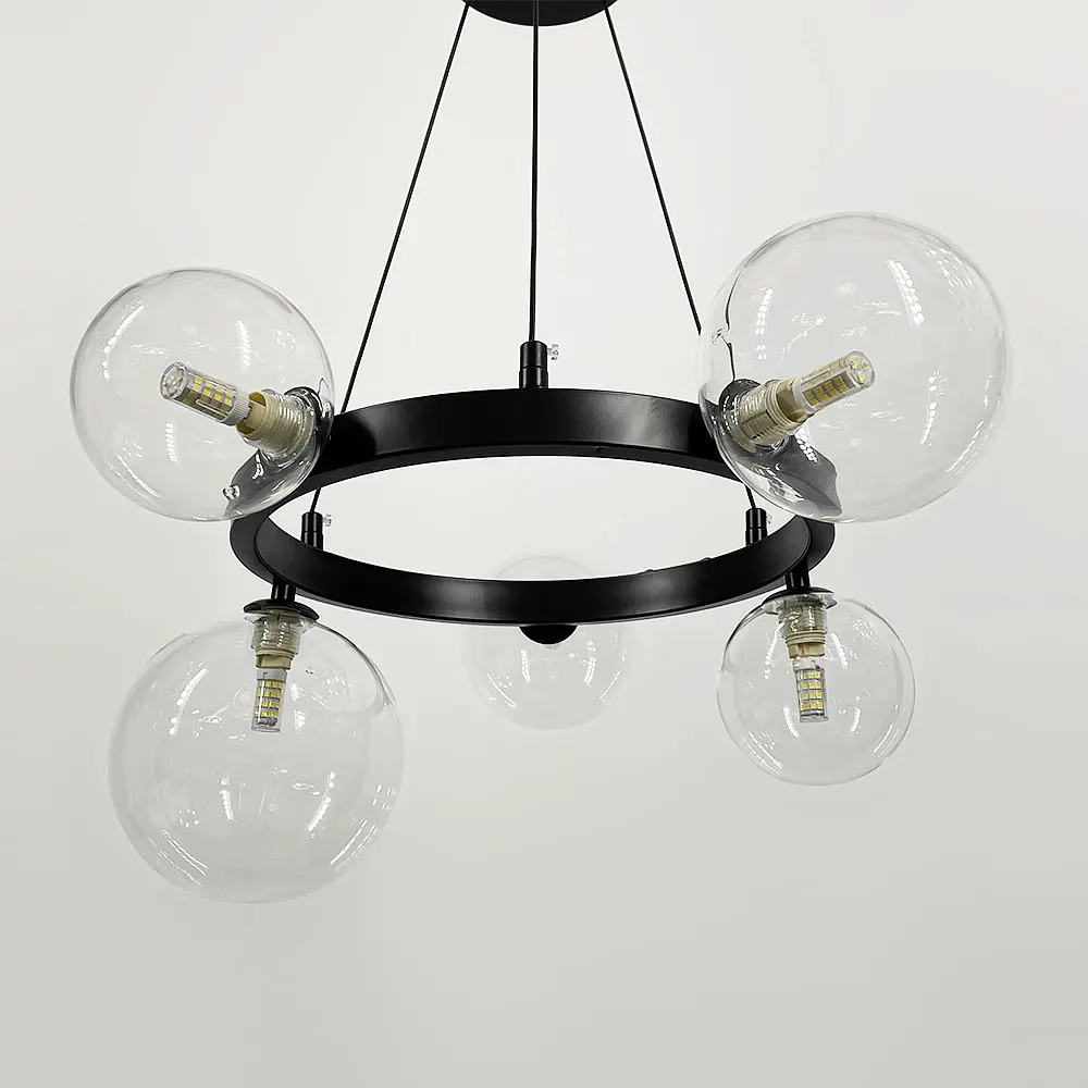 Кольцевая люстра с 5 прозрачными плафонами в черном корпусе Ст. AT 32/5 BK+CL | Line F - фото 5