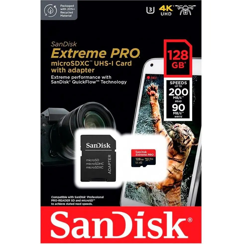 Карта пам'яті SanDisk microSDXC 128GB UHS-I Extreme Pro U3 V30 A2 + SD Adapter (SDSQXCD-128G-GN6MA) [100891] - фото 5