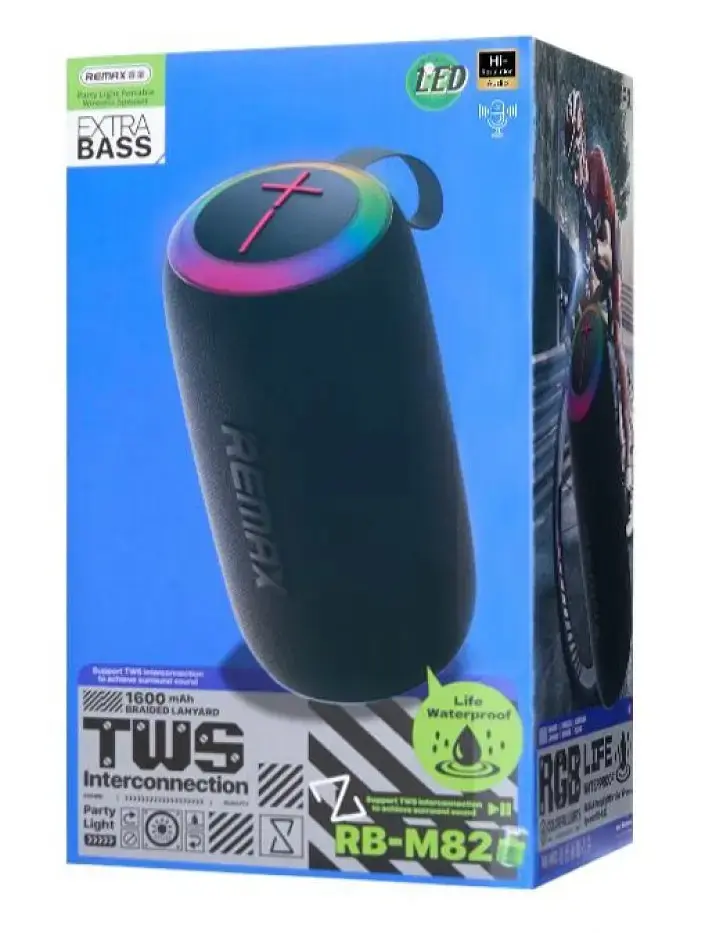 Портативна колонка Remax RB-M82 / RGB-підсвітка / TWS / Bluetooth 5.4, USB, TF card / FM-радіо / до 5 годин роботи - фото 2