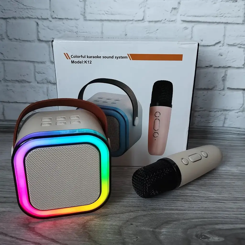 Дитяча Bluetooth колонка з мікрофоном 5Вт RGB підсвічування Міні караоке 2000mAh K12 Бежевий - фото 9