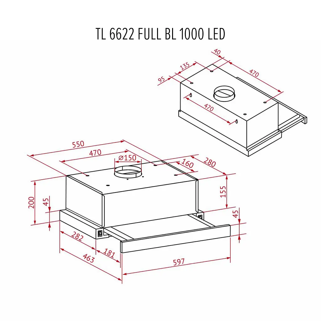 Витяжка телескопічна PERFELLI TL 6622 Full BL 1000 LED - фото 12