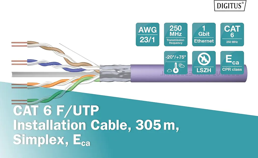 Кабель Digitus CAT 6 F-UTP, 305m, AWG 23/1, LSZH-1, фіолетовий - фото 2