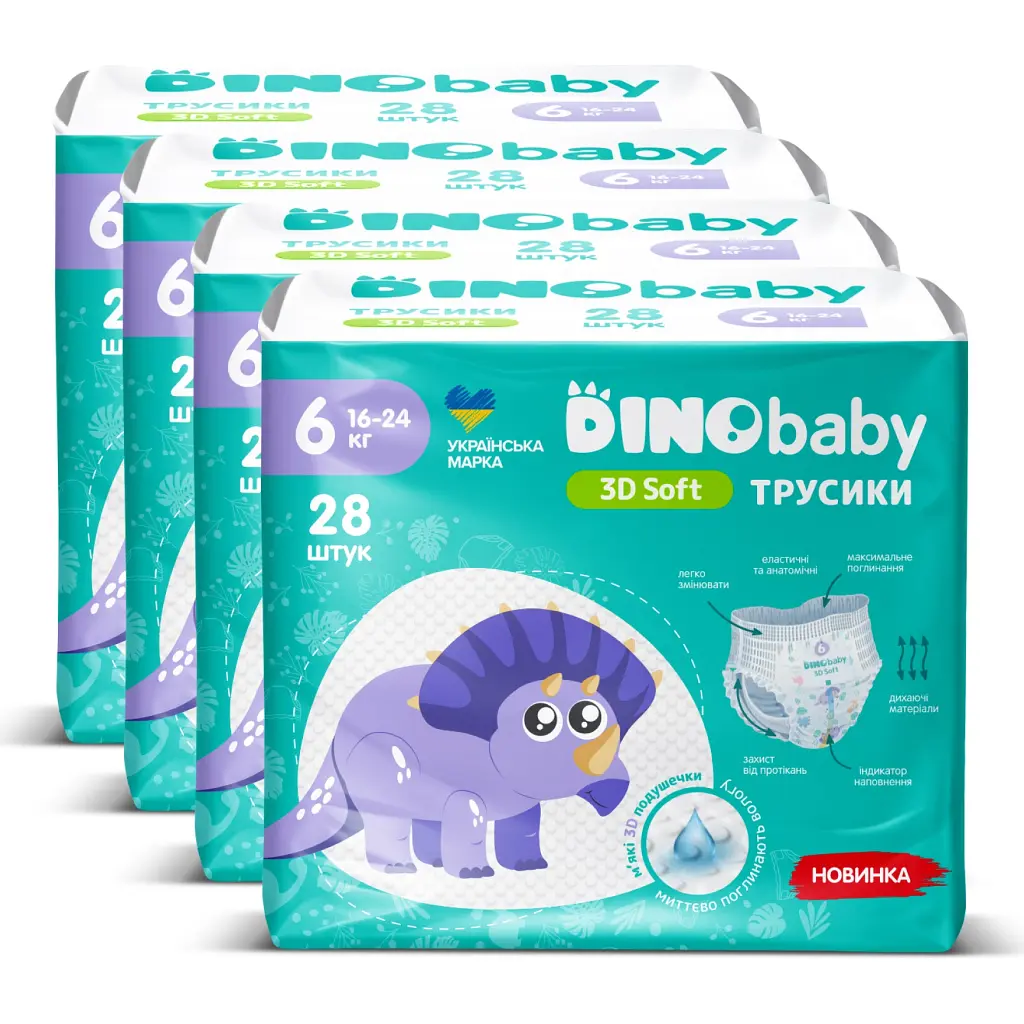 Підгузки Dino Baby 3D Soft 6 розмір (16-24 кг) 112 шт (4 упаковки по 28 шт) (4820204701727) - фото 2