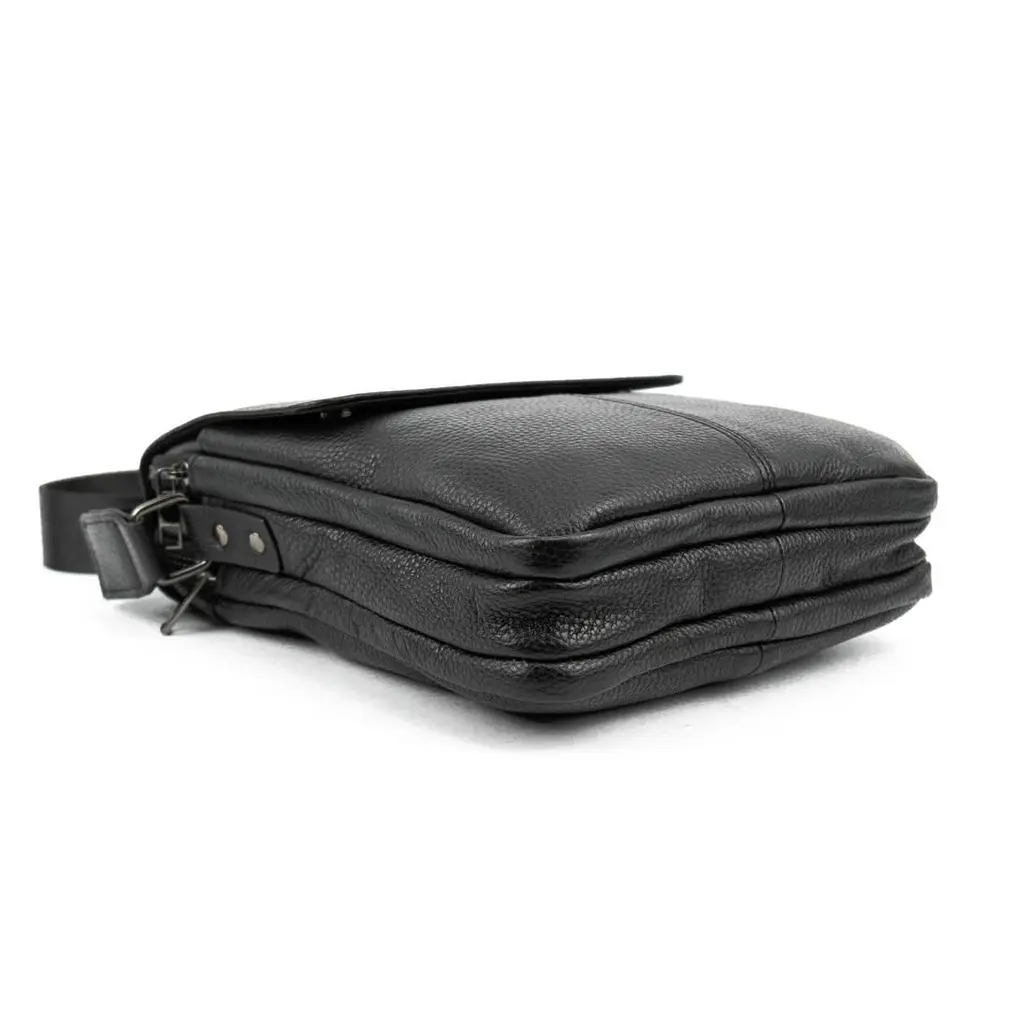 Шкіряний чорний месенджер з клапаном на два відділи Tiding Bag M56-3508A - фото 4