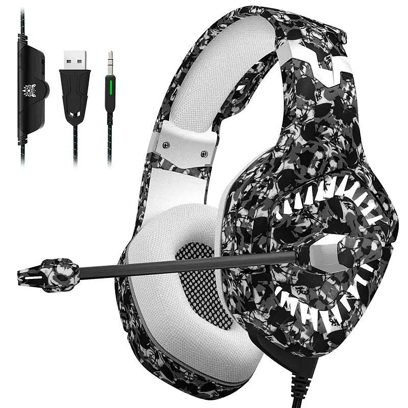 Проводная игровая гарнитура Onikuma Gaming with LED K1 Pro, USB, 3.5mm, 2.2m, Camouflage-Grey - фото 3
