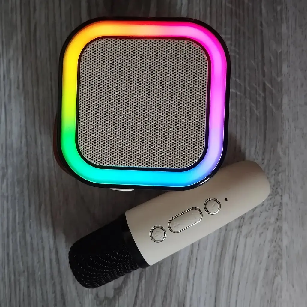 Дитяча Bluetooth колонка з мікрофоном 5Вт RGB підсвічування Міні караоке 2000mAh K12 Бежевий - фото 5