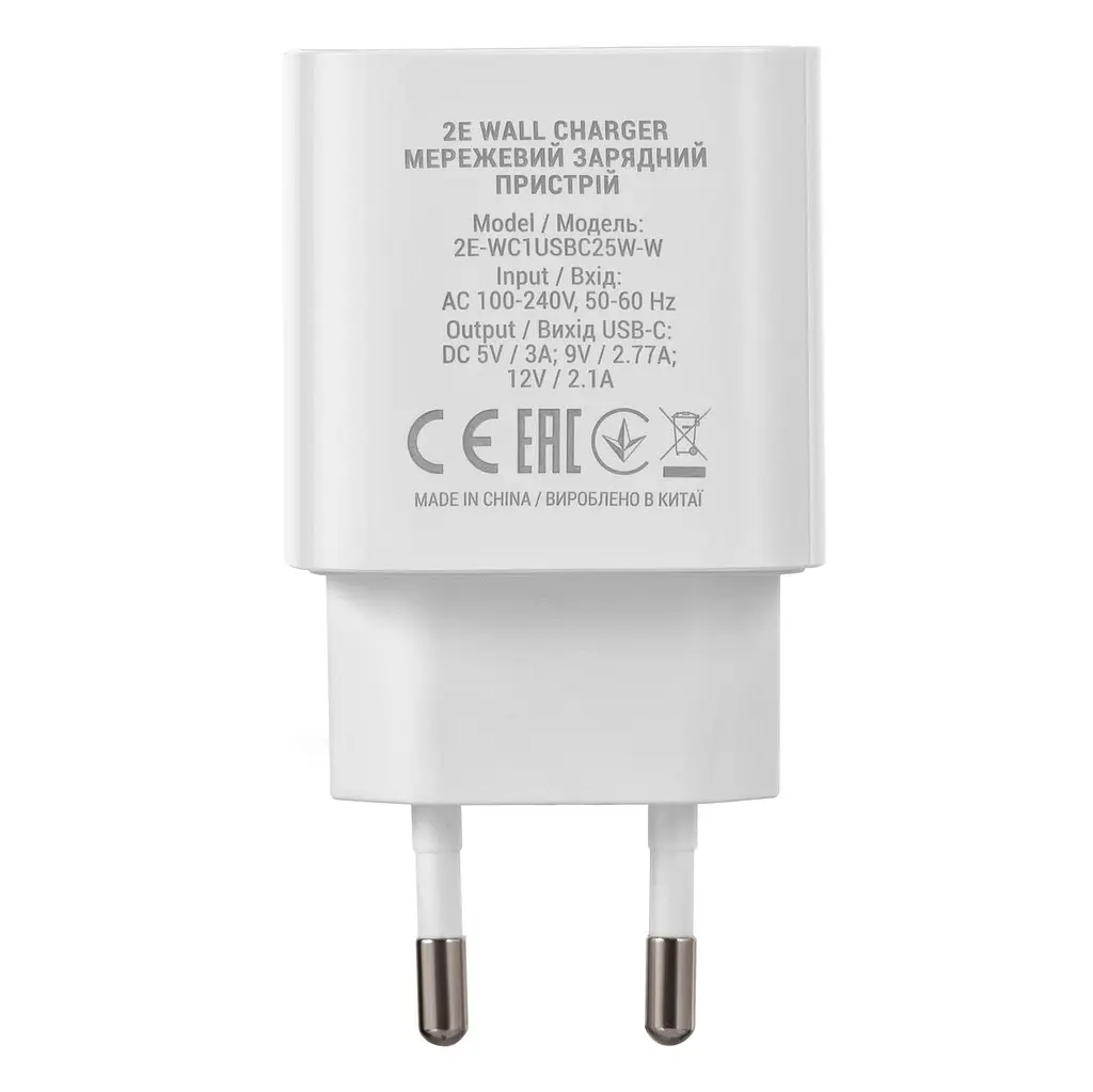 Мережевий зарядний пристрій 2E (1USB 3A) 25W Білий (2E-WC1USBC25W-W) - фото 3