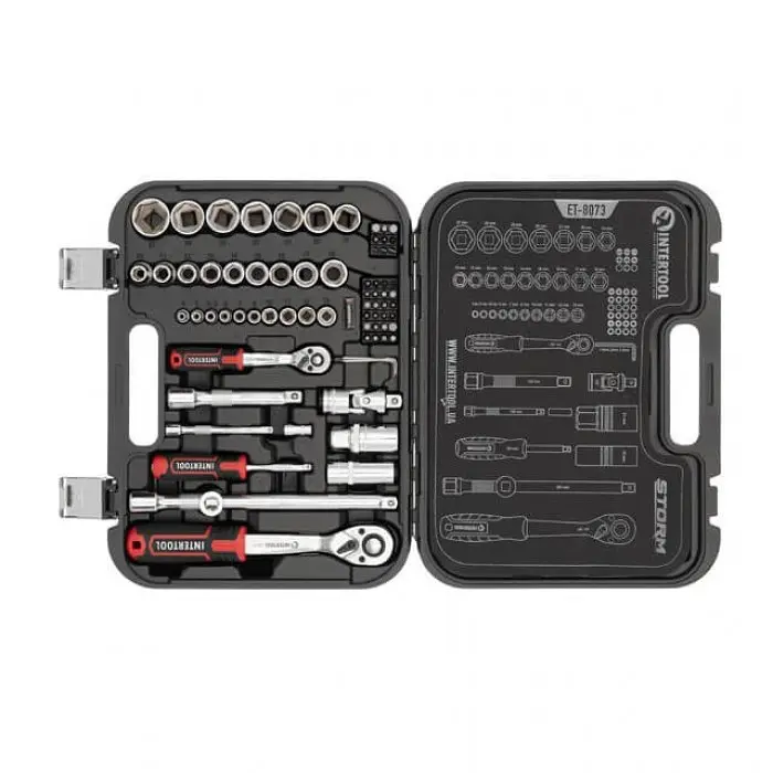 Набір інструментів 73 од. Storm, 1/2", 1/4", Cr-V Intertool ET-8073 - фото 2