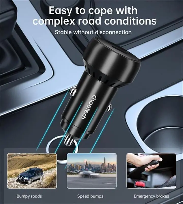 Автомобільне зарядне пристрій Choetech (1USB Type C; 1USB) 60W PD3.0 QC3.0 Чорний (TC0014) - фото 2