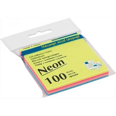 Папір для нотаток Buromax with adhesive layer 76х76мм, 100sheets, NEON colors mix (BM.2312-97) - фото 2
