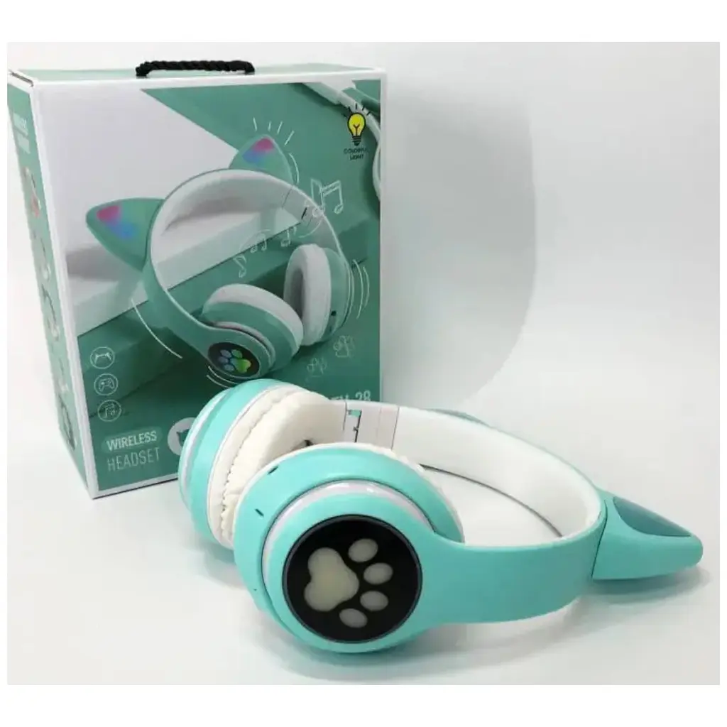 Беспроводные детские наушники Cat Ear STN-28 Bluetooth с кошачьими ушками светящимися бирюзовыми - фото 8