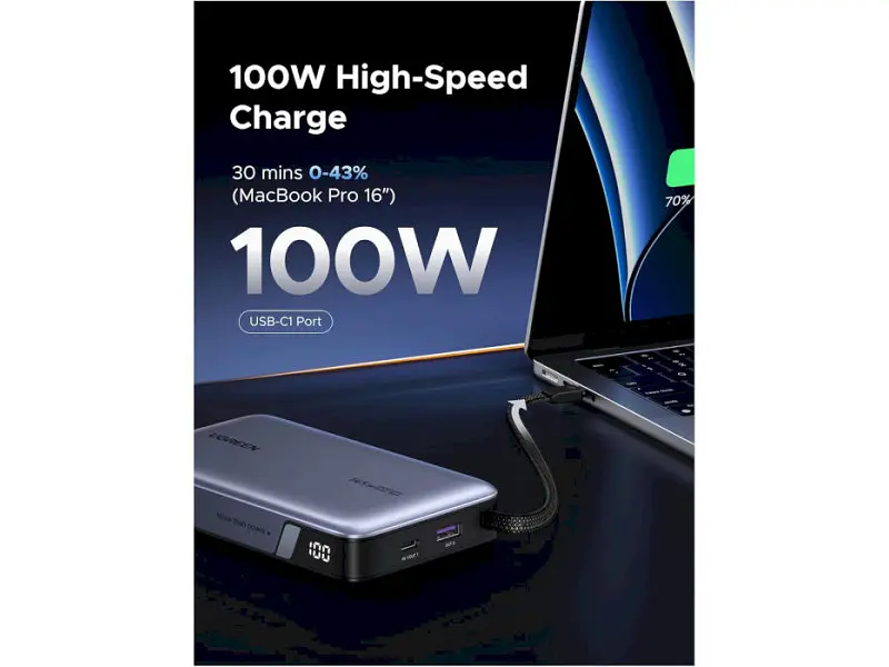 Зовнішній акумулятор (Power Bank) UGREEN PB551 20000mAh 145W Grey (55992) - фото 8
