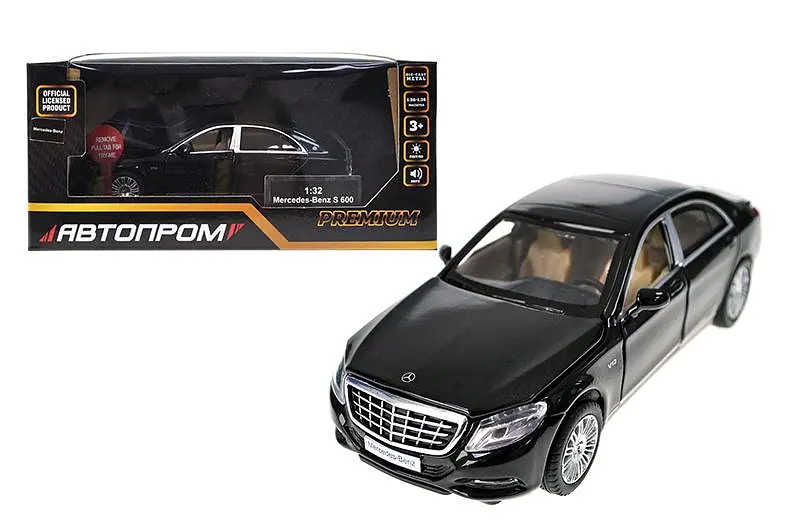 Іграшкова легкова машинка Mercedes-Benz S 600 1:32 Автопром світлозвукові ефекти металева 68401, коробка 18x9x9 см