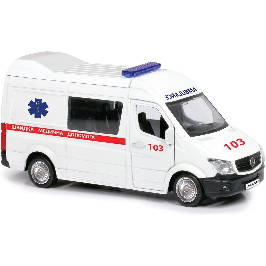 Автомодель TechnoDrive Mercedes Benz Sprinter Швидка Допомога, 1:32, біла (250344U) - фото 6
