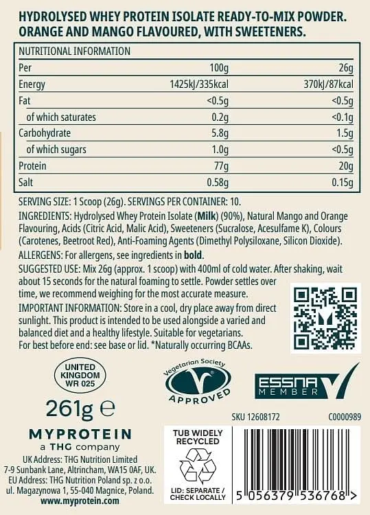 Протеїн MyProtein Clear Whey Isolate Orange Mango 261 г - фото 2