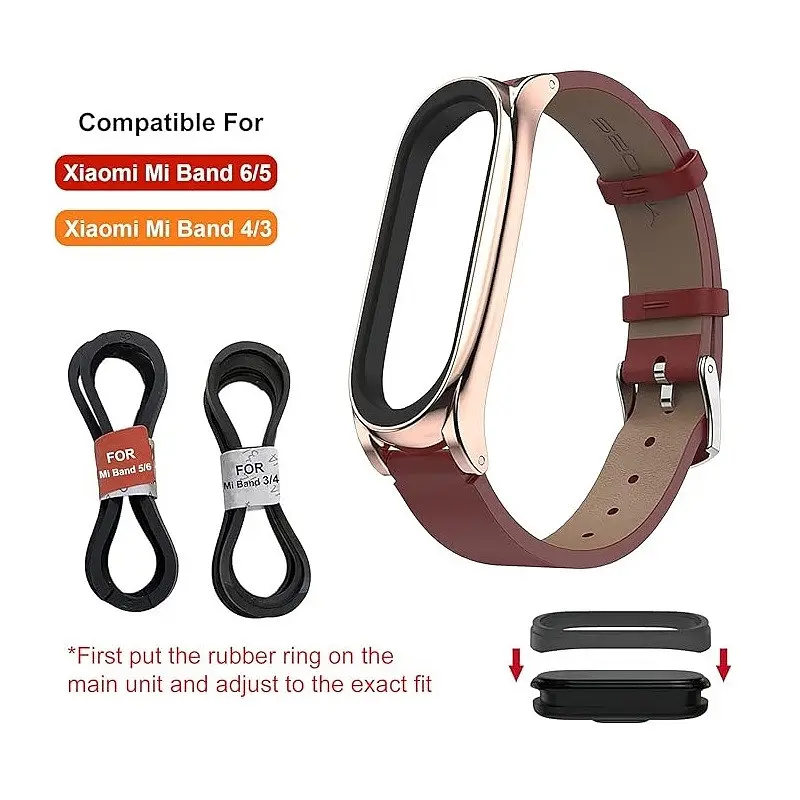 Шкіряний ремінець MiJobs для фітнес-браслета Xiaomi Mi Band 5 и 6 Type B червоний, тримач - золотистий - фото 5