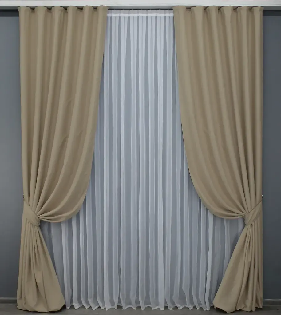 Комплект штор VR-Textil Midnight блекаут 2 шт 100x290 см темний бежевий (1230ш) - фото 2