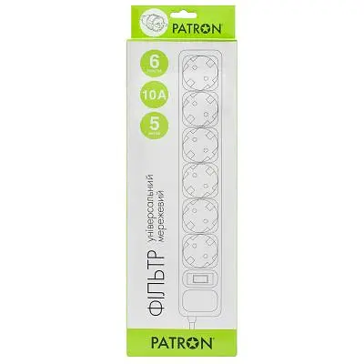 Мережевий фільтр живлення Patron 5m (SP-1065W), 6 розеток White (EXT-PN-SP-1065W) - фото 2