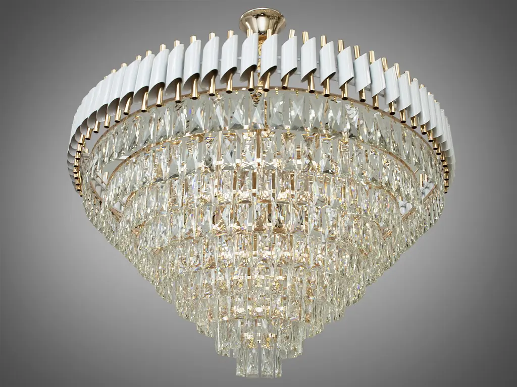Сучасна кришталева люстра для великої зали Diasha 201202/1000WH+S-gold - фото 3