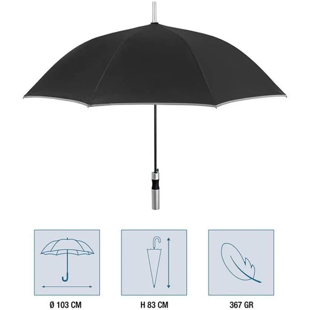 Зонтик-трость Perletti Reflecting с системой антивитер черный (P96014-01) - фото 4