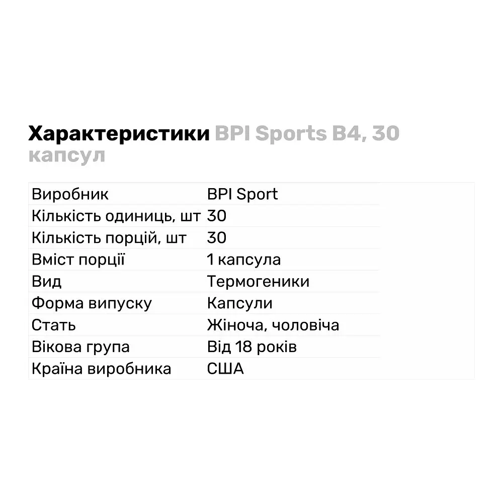 Жиросжигатель BPI Sports B4, 30 капсул - фото 2