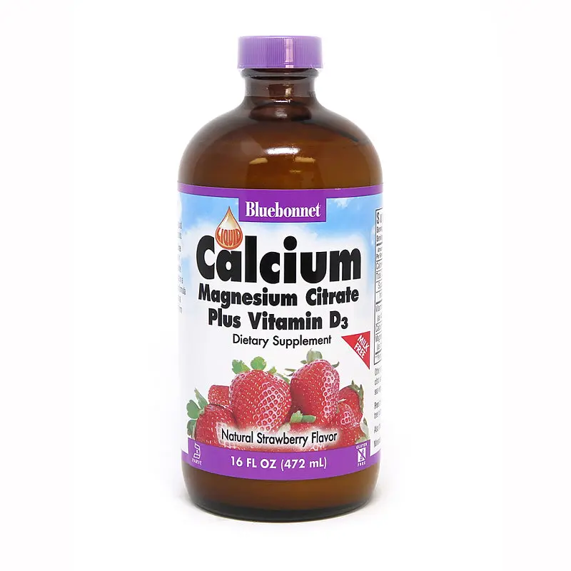 Вітаміни та мінерали Bluebonnet Nutrition Calcium Magnesium Citrate plus Vitamin D3, 472 мл - Полуниця