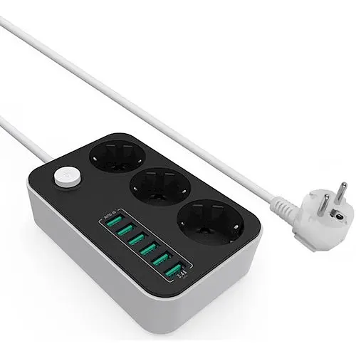 Мережевий фільтр ColorWay CW-CHЕ36B, 3 розетки/6USB Black 1.8M (CW-CHE36B)