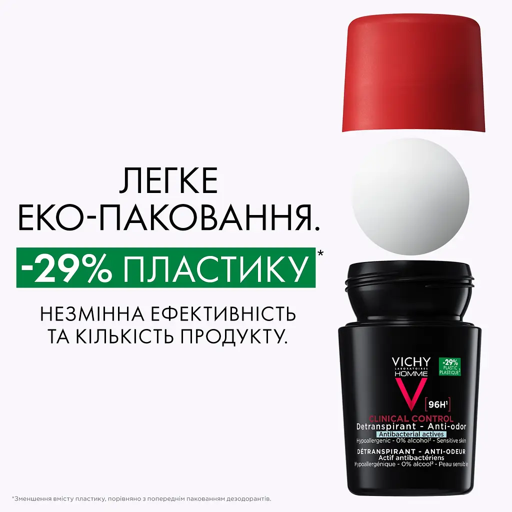 Антиперспірант для чоловіків Vichy Deo Clinical Control кульковий 96 годин захисту проти надмірного потовиділення та запаху 100 мл (2 шт. х 50 мл) - фото 8