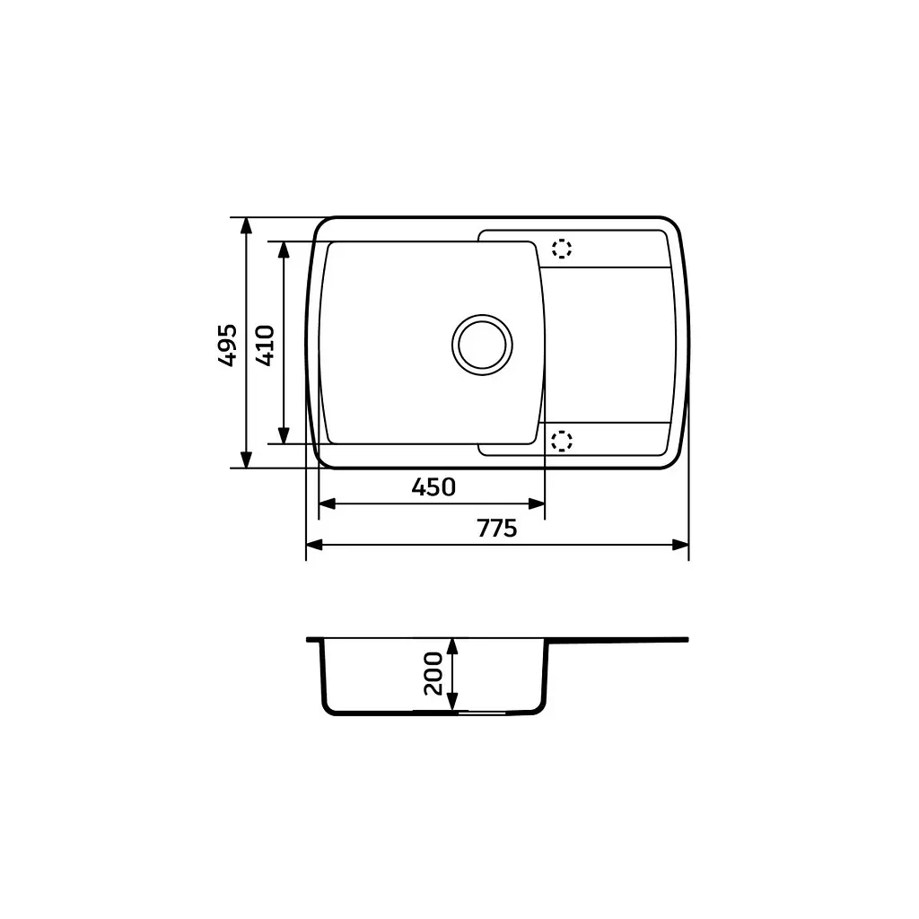 Кухонна мийка Adamant OPTIMAKS чорна 775x495x200 мм, з крилом 77,5 см - фото 2