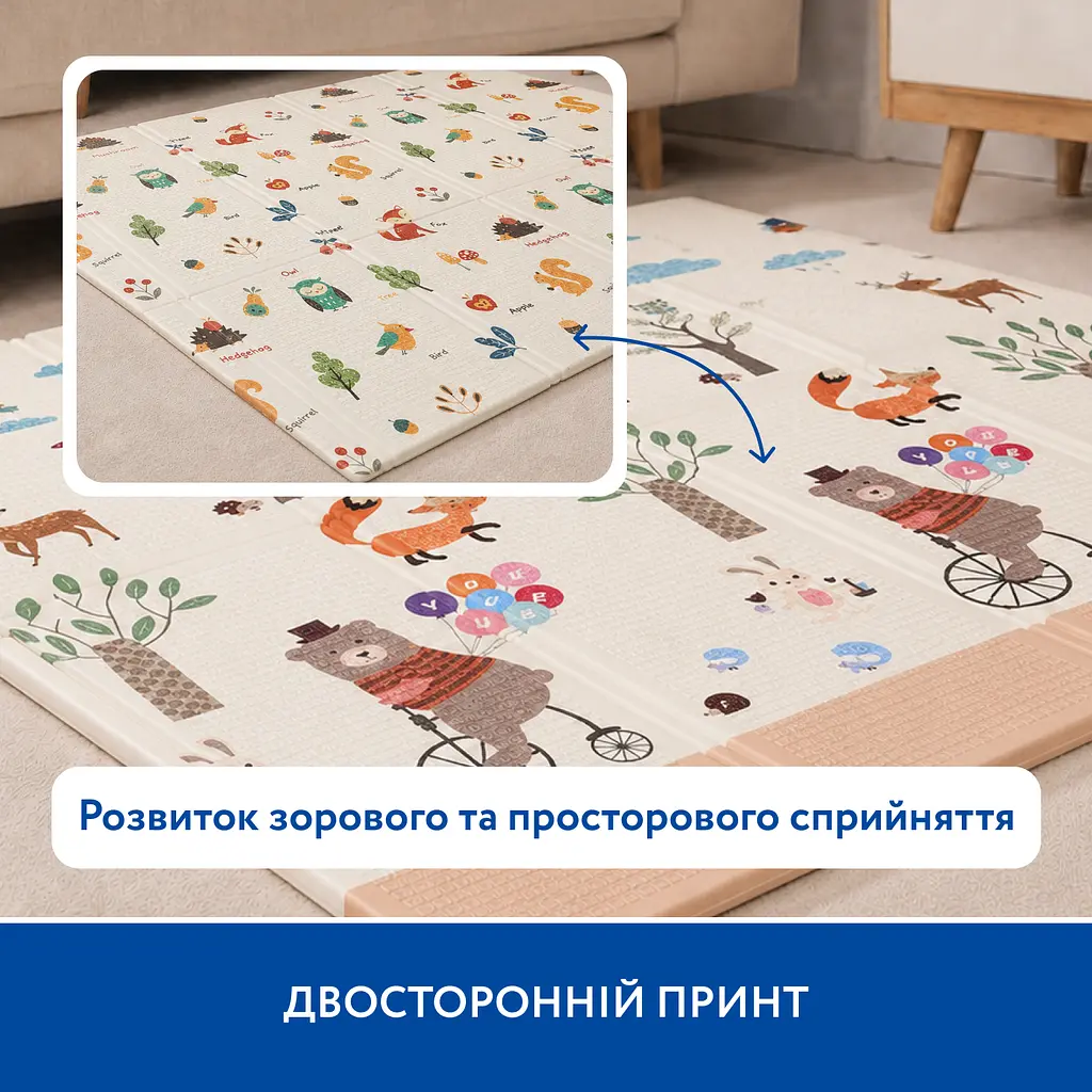 Великий двосторонній термокилимок Piccolino Лісова подорож 180х200х0.8 см (26000064) - фото 7