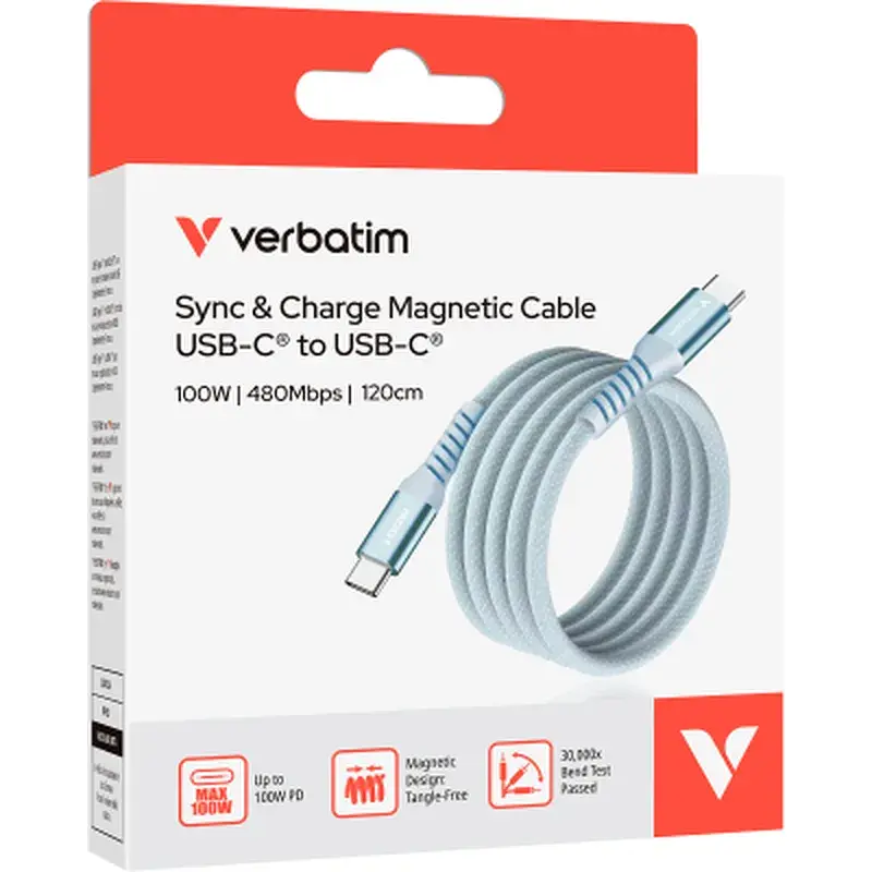 Дата кабель USB-C to USB-C 1.2m Magnetic 100W blue Verbatim (31856) - фото 3