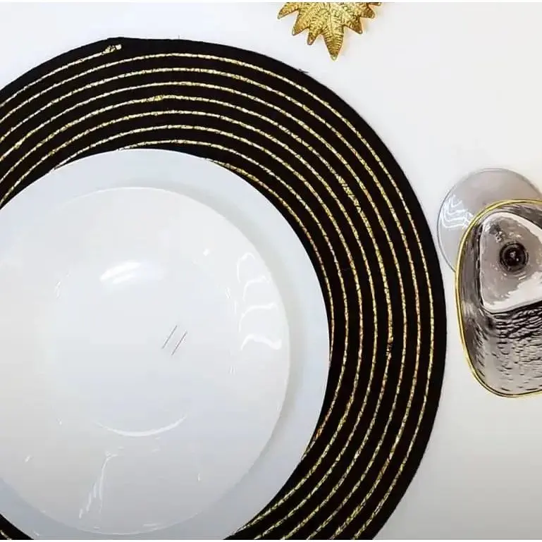 Серветка сервірувальна підтарільник Olens Плетінка 38 см чорно-золотий (DL-N13-3) - фото 2