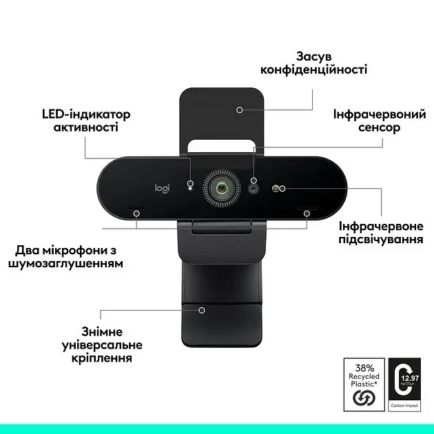 Веб-камера Logitech Brio 4K Ultra HD (960-001723) чорна - фото 7