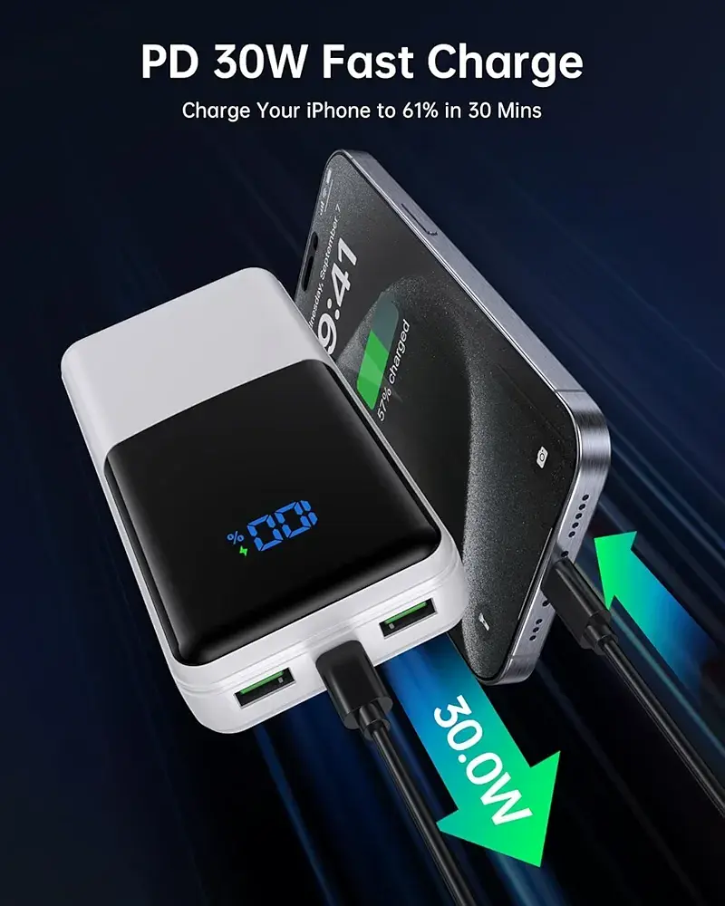 Павербанк Coblob 27000mAh, швидка зарядка PD3.0/QC4.0, 3 виходи, 2 входи, LED дисплей, білий - фото 3
