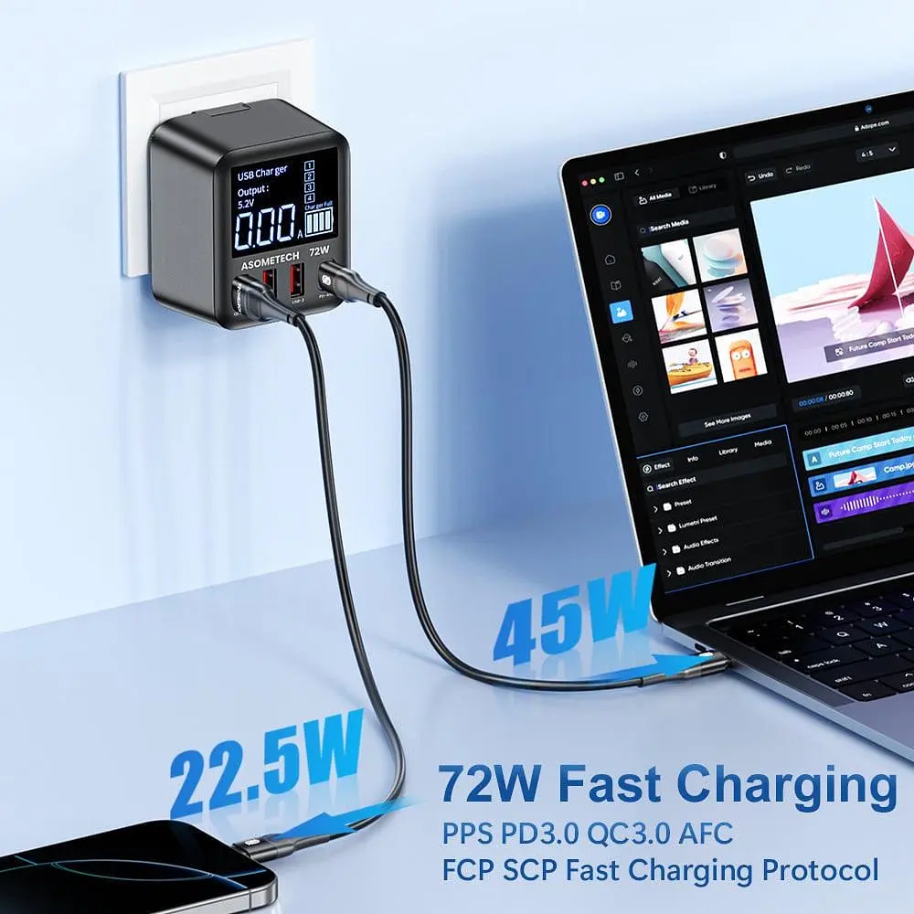 Адаптер - зарядний пристрій ASOMETECH 72W 4 port intelligence charger WLX-A9T - фото 4