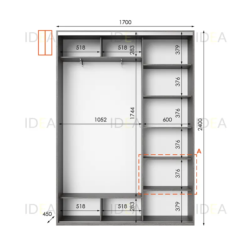 Шафа-купе Idea серія 1 170 x 45 x 240 см Венге темний Дзеркало - фото 2
