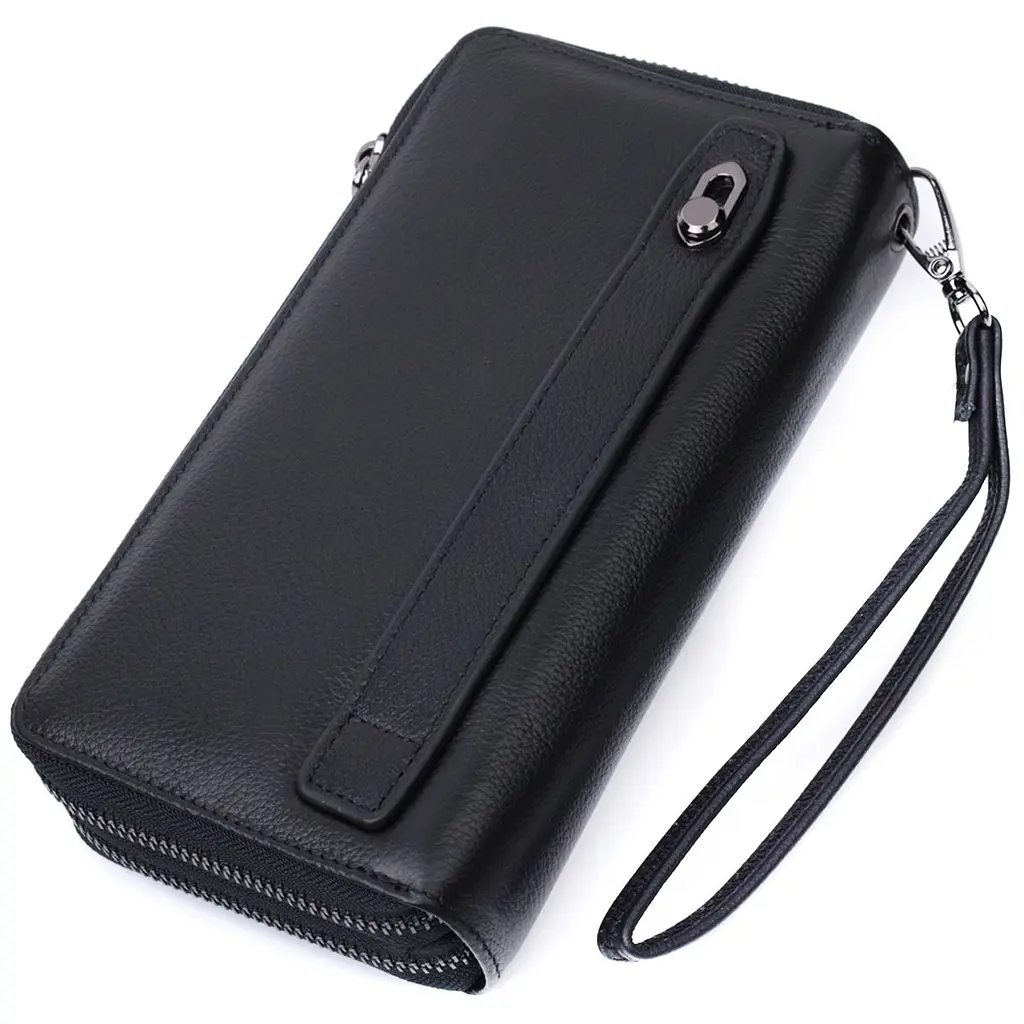 Чоловічий клатч на два відділення із натуральної шкіри ST Leather 22684 чорний - фото 10